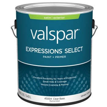 Valspar Expressions Select 4500 028.0045004.007 Latex Paint, Acrylic Base, Satin Sheen, Clear Base, 1 gal