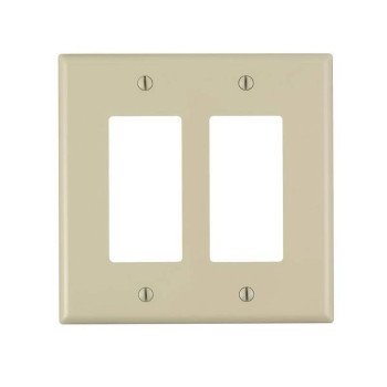 Leviton PJ262-I Wallplate, 4.88 in L, 4.94 in W, 2-Gang, Nylon, Ivory