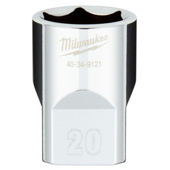 Milwaukee 45-34-9121 Socket, 20 mm Socket, 1/2 in Drive, 6-Point, Chrome Vanadium Steel, Chrome