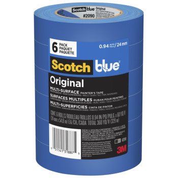 ScotchBlue 2090-24EVP Painter's Tape, 60 yd L, 0.94 in W, Crepe Paper Backing, Blue, 6/PK