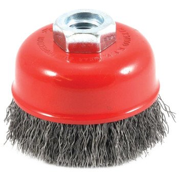 Forney 72755 Wire Cup Brush, 2-3/4 in Dia, 5/8-11 Arbor/Shank, 0.014 in Dia Bristle, Carbon Steel Bristle