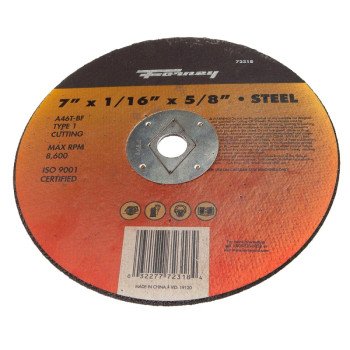 Forney 72318 Cutting Wheel, 7 in Dia, 1/16 in Thick, 5/8 in Arbor, Aluminum Oxide Abrasive