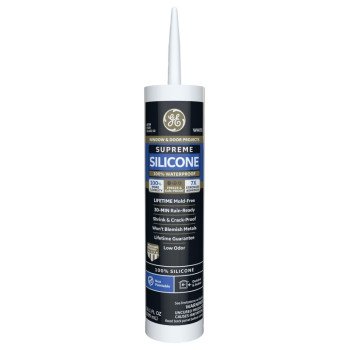 GE Supreme Silicone 2814819 Window & Door Sealant, White, 24 hr Curing, 10.1 fl-oz Cartridge