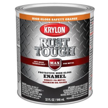 Krylon Rust Tough K09767008 Rust Preventative Paint, Gloss, Safety Orange, 1 qt, 400 sq-ft/gal Coverage Area