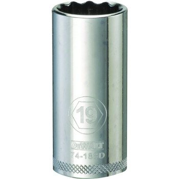 DEWALT DWMT74188OSP Drive Socket, 19 mm Socket, 3/8 in Drive, 12-Point, Vanadium Steel, Polished Chrome