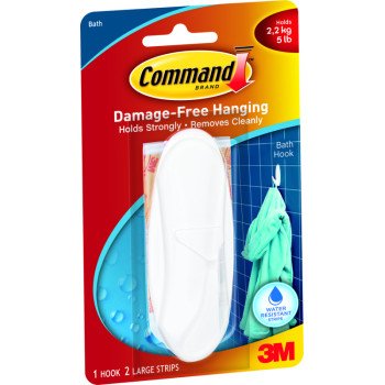 Command 17083B Designer Hook, 3/4 in Opening, 5 lb, 1-Hook, Plastic, White