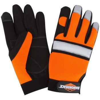 Diamondback 5959L Touchscreen Hi Visibility Mechanics Gloves, L 55% Synthetic leather 30% Spandex 10% Reflective Fabric 5% Elastic Band