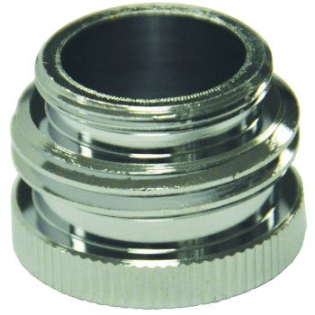 Danco 10509 Hose Aerator Adapter, 55/64-27 x 3/4 x 55/64-27 in, Male/GHTM x Female, Brass, Chrome Plated