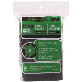 3M 10115 Steel Wool, 4 in L, 2 in W, #3 Grit, Coarse, Black