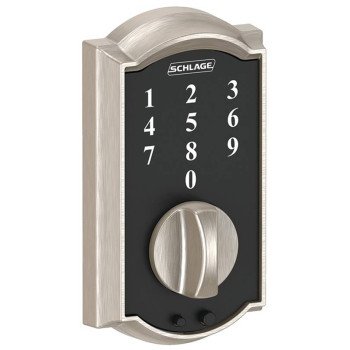 Schlage BE375 CAM 619 Electronic Deadbolt, Satin Nickel, Residential, 1 Grade, Metal, Thumbturn Interior Handle