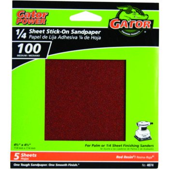 Gator 4074 Sanding Sheet, 4-1/2 in L, 4-1/2 in W, Medium, 100 Grit, Aluminum Oxide Abrasive