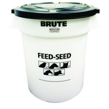 Brute 1868861 Feed-Seed Container with Lid, Plastic, White