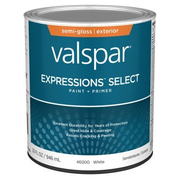 Valspar Expressions Select 4600 028.0046000.005 Latex Paint, Acrylic Base, Semi-Gloss, White Base, 1 qt