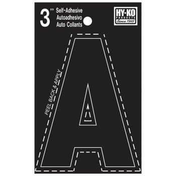 Hy-Ko 30400 Series 30411 Die-Cut Letter, Character: A, 3 in H Character, Black Character, Vinyl