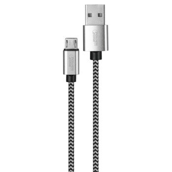 PowerZone KL-029X-2M-MICRO Micro Charging Cable, Micro USB, USB, Black/White Sheath, 6 ft L