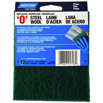 Norton 01728 Steel Wool, 4-3/8 in L, 5-1/2 in W, #0 Grit, Fine, Green