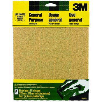 3M 9005 Sandpaper Sheet, 11 in L, 9 in W, Aluminum Oxide Abrasive, Paper Backing