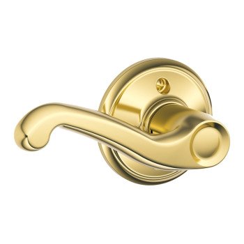 Schlage F Series F170 NV FLA 605 LH Left Hand Dummy Lever, Mechanical Lock, Bright Brass, Metal, Residential, Left Hand