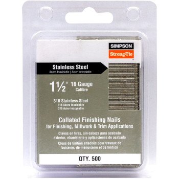 Simpson Strong-Tie T16N150PFB Finishing Nail, 4d, 1-1/2 in L, 16 ga Gauge, Stainless Steel, T-Style Head