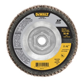 DEWALT XP Ceramic Series DWA8280H Flap Disc, 4-1/2 in Dia, 5/8-11 Arbor, 40 Grit, Coarse, Ceramic Abrasive