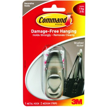 Command Forever Classic Series FC12-BN Decorative Hook, 3 lb, 1-Hook, Metal, Brushed Nickel