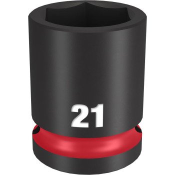 Milwaukee SHOCKWAVE Impact Duty Series 49-66-6253 Shallow Impact Socket, 21 mm Socket, 1/2 in Drive, Square Drive