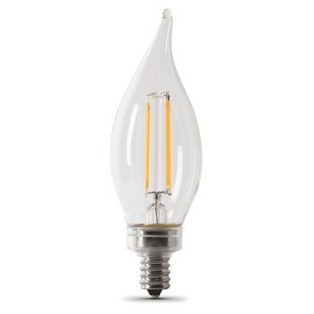 Feit Electric BPCFC100927CAFIL/ Filament LED Bulb, Flame Tip, BA10 Lamp, E12 Lamp Base, Clear