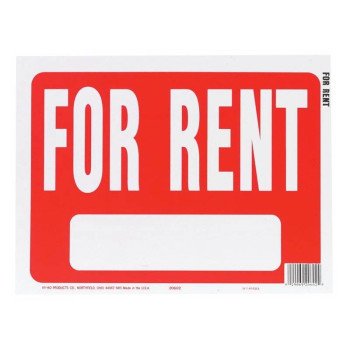 Hy-Ko 20602 Identification Sign, Rectangular, FOR RENT, White Legend, Red Background, Plastic