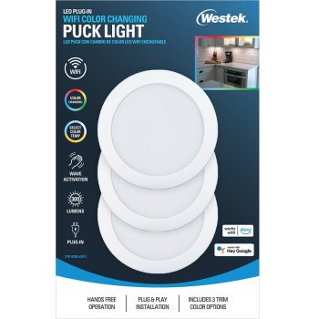 Westek PIP-RGB-WIFI WiFi and Motion Controlled Puck Light, 120 V, 3.5 W, 3-Lamp, LED Lamp, 300 Lumens