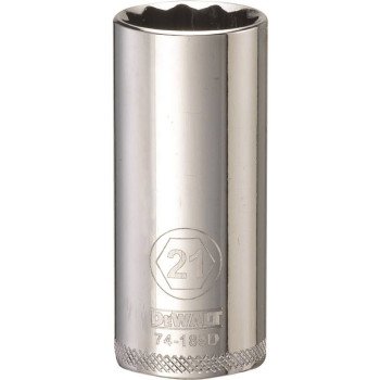 DEWALT DWMT74189OSP Drive Socket, 21 mm Socket, 3/8 in Drive, 12-Point, Vanadium Steel, Polished Chrome