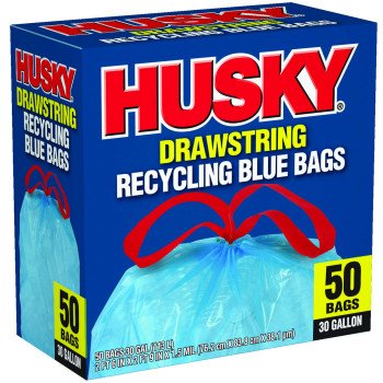 Husky HK30DS050BU Trash Bag with Drawstring, 30 gal Capacity, Blue