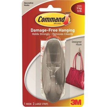 Command 17083-BN Designer Hook, 5 lb, 1-Hook, Metal, Brushed Nickel