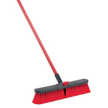 Libman 804 Push Broom, 3 in L Trim, PET Bristle, 58-3/4 in L, Threaded, Steel Handle, Red