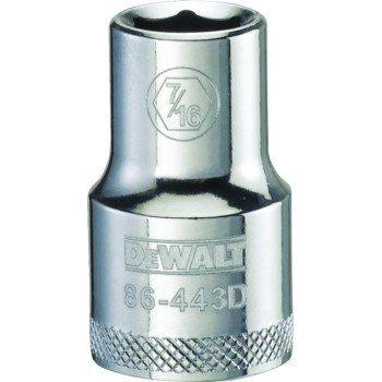 DEWALT DWMT86443OSP Drive Socket, 7/16 in Socket, 1/2 in Drive, 6-Point, Steel, Polished Chrome Vanadium