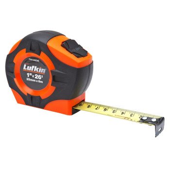 Crescent Lufkin PHV1048CMEN Tape Measure, 26 ft L Blade, 1 in W Blade, Steel Blade, Rubber Case, Orange Case