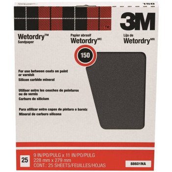 3M 88601 Sandpaper, 11 in L, 9 in W, 150 Grit, Fine, Silicone Carbide Abrasive