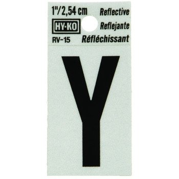 Hy-Ko RV-15/Y Reflective Letter, Character: Y, 1 in H Character, Black Character, Silver Background, Vinyl