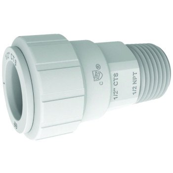 John Guest PSEI012826P Pipe Connector, 3/4 in, CTS x NPT, Polysulfide, 160 psi Pressure