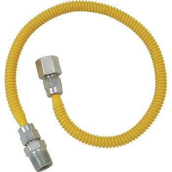 BrassCraft ProCoat Series CSSL54-48P Gas Connector, 1/2 in FIP x 1/2 in MIP (3/8 in FIP Tap), Stainless Steel, 48 in L