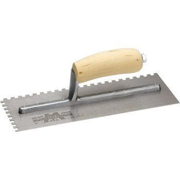 Marshalltown 703S Trowel, 3/16 in W x 1/8 in D Notch, 11 in L, 4-1/2 in W, Square Notch, Curved Handle