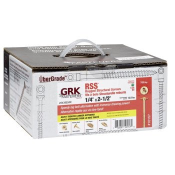 GRK Fasteners RSS 10157 Structural Screw, 1/4 in Thread, 2-1/2 in L, W-Cut Thread, Washer Head, Recessed Star Drive