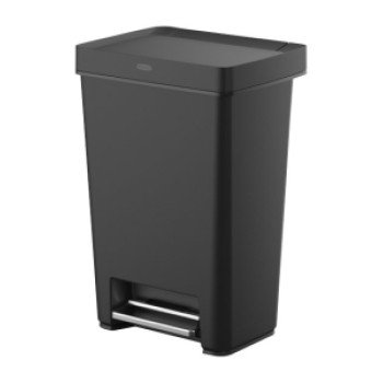 Rubbermaid 2120984 Step-On Trash Can, 13 gal Capacity, Plastic/Stainless Steel, Charcoal, Lid Lock Closure