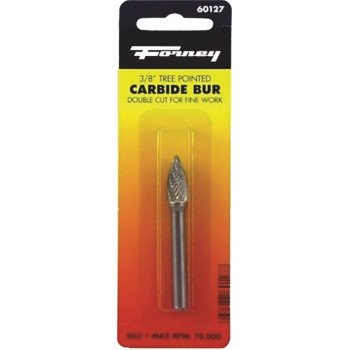 Forney 60127 Burr, 3/8 in Dia Cutting, 1/4 in Shank, Tree Pointed Shank, Tungsten Carbide Cutting Edge