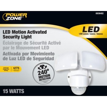 PowerZone O-OV-1200M-240W Security Light, 110/240 V, 15 W, 1-Lamp, LED Lamp, Daylight Light, 1200 Lumens, White Fixture