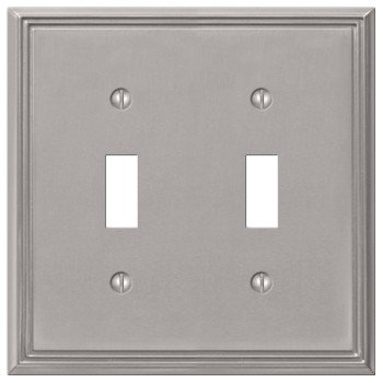 Amerelle 77TTBN Wallplate, 4-3/4 in L, 4-3/4 in W, 2 -Gang, Metal, Brushed Nickel