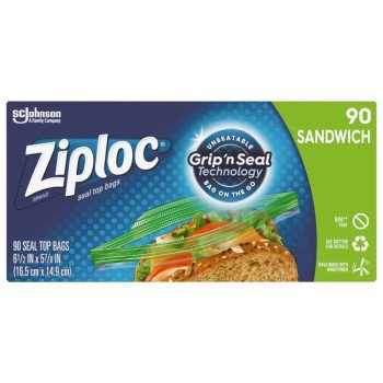 Ziploc 71147 Sandwich Bag, Zipper Closure, 5-7/8 in W, 6- 1/2 in L