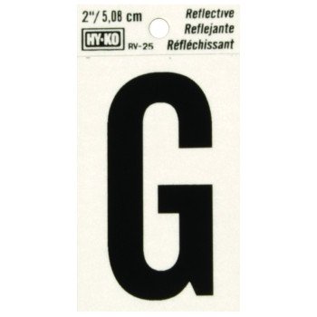 Hy-Ko RV-25/G Reflective Letter, Character: G, 2 in H Character, Black Character, Silver Background, Vinyl