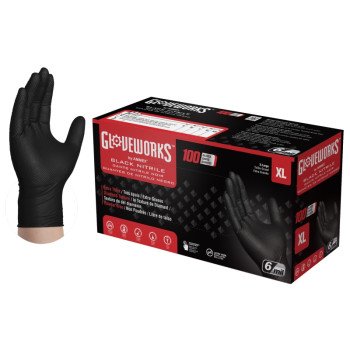 Gloveworks GWBN48100 Heavy-Duty Disposable Gloves, XL, Nitrile, Powder-Free, Black, 9-1/2 in L