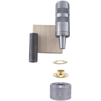 General 71260 Grommet Kit, Includes: Anvil, Cutting Block, (48) 1/4 in Grommets, Hole Cutter and Mandrill, Brass