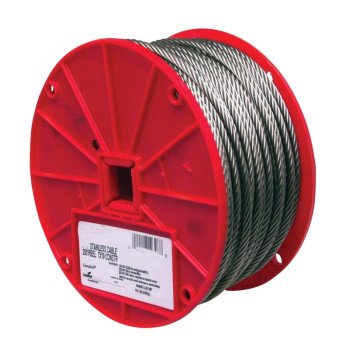 Campbell 7000626 High-Strength Cable, 3/16 in Dia, 250 ft L, 740 lb Working Load, Stainless Steel